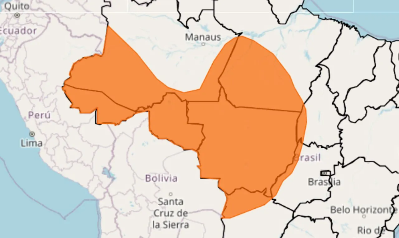 o mapa mostra as &aacute;reas em alerta para chuva intensa